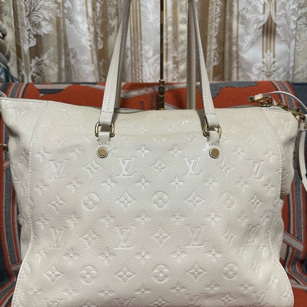 Louis Vuitton Cream Embossed Monogram Tote with Gold Hardware - Picture 3 of 16